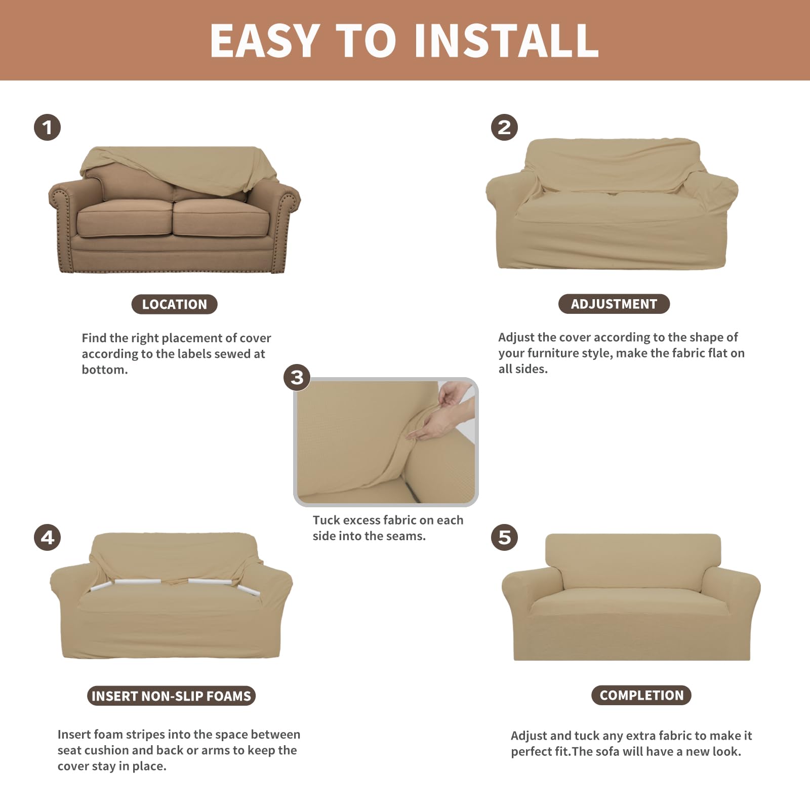 Easy-Going 100% Waterproof Chair Couch Cover, Stretch Jacquard Sofa Cover