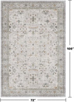 Hazo Haus Boho Light Grey Living Room Rug 6x9 - Modern Vintage Eclectic Floral Paste Neutral Taupe, Washable Low Pile Non-Slip Large Area Rugs for Dining Under Table Bedroom