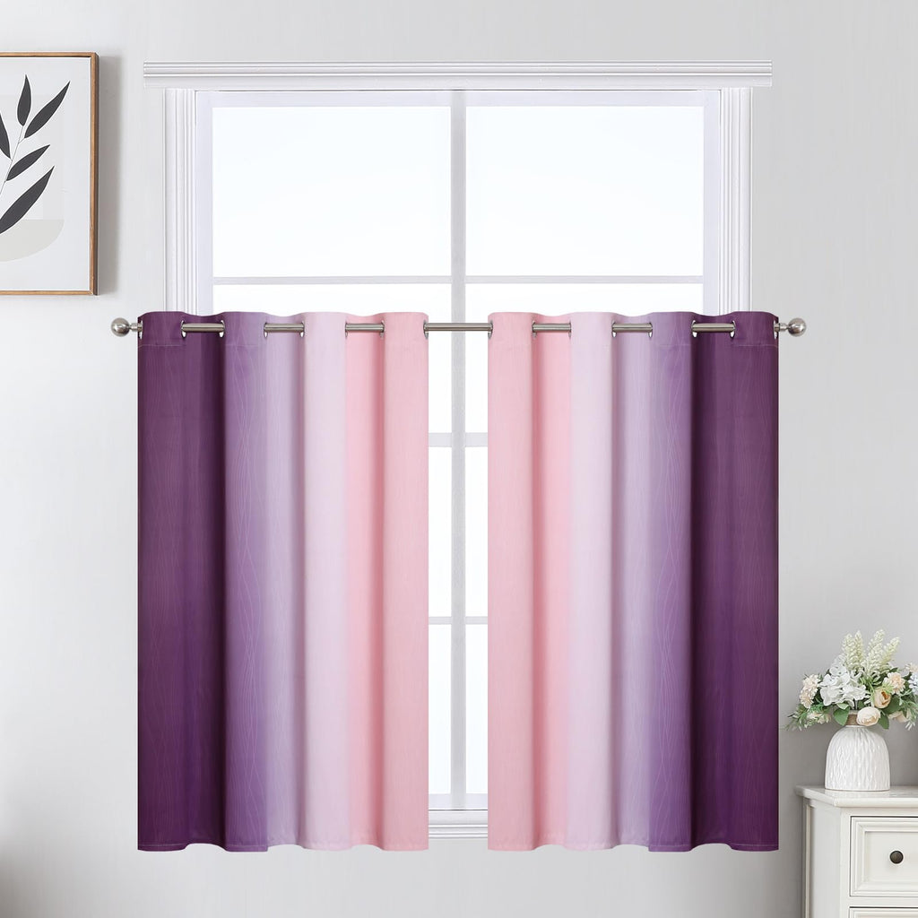 Pink and Purple Ombre Blackout Curtains for Girls Bedroom 36 Inches Long