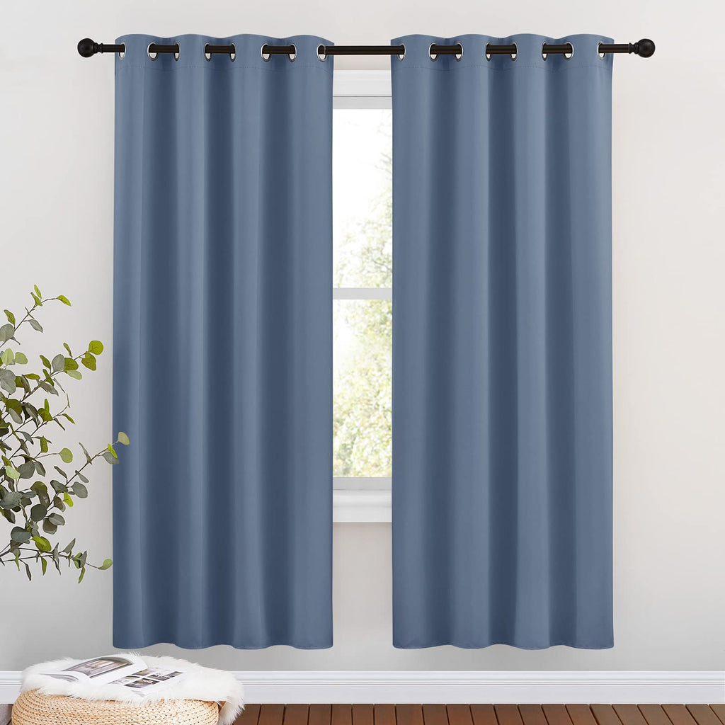 NICETOWN Blackout Curtain Drapes for Living Room - Decorative Thermal Insulated Solid Grommet Top Room Darkening Window Treatments for Kids (Stone Blue, 1 Pair, 46 x 72-Inch)