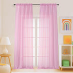Light Pink Sheer Curtains for Window 96 Inches Long 2 Panels, Soft Airy Light Filtering Voile Sheer Curtains for Living Room Bedroom, Dual Rod Pocket Elegant Window Drapes, 2x42Wx96L Inches