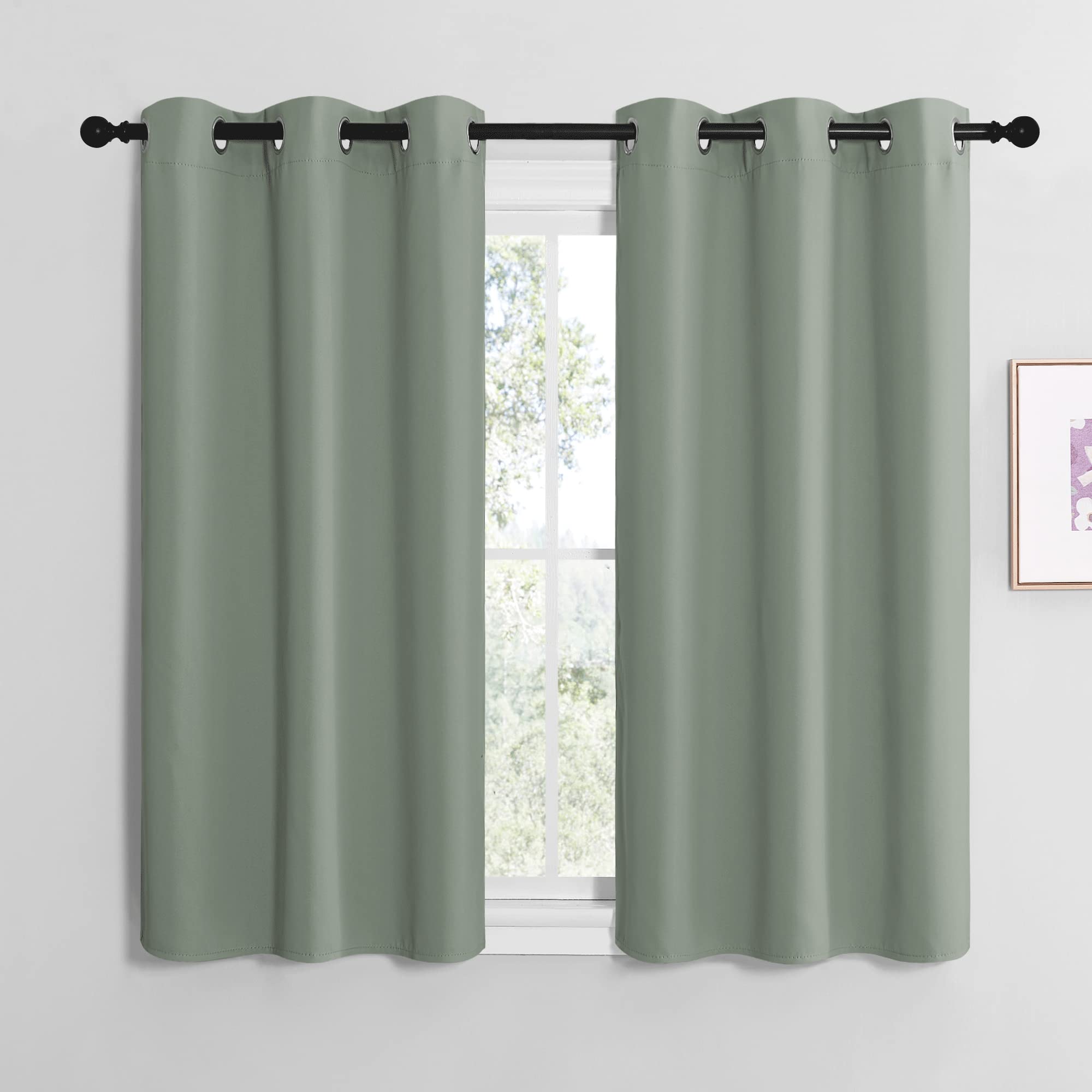 NICETOWN Bedroom Curtains Blackout Drapery Panels, Three Pass Microfiber Thermal Insulated Solid Ring Top Blackout Window Curtains/Drapes (Two Panels, 42 x 50 inches, Gray)