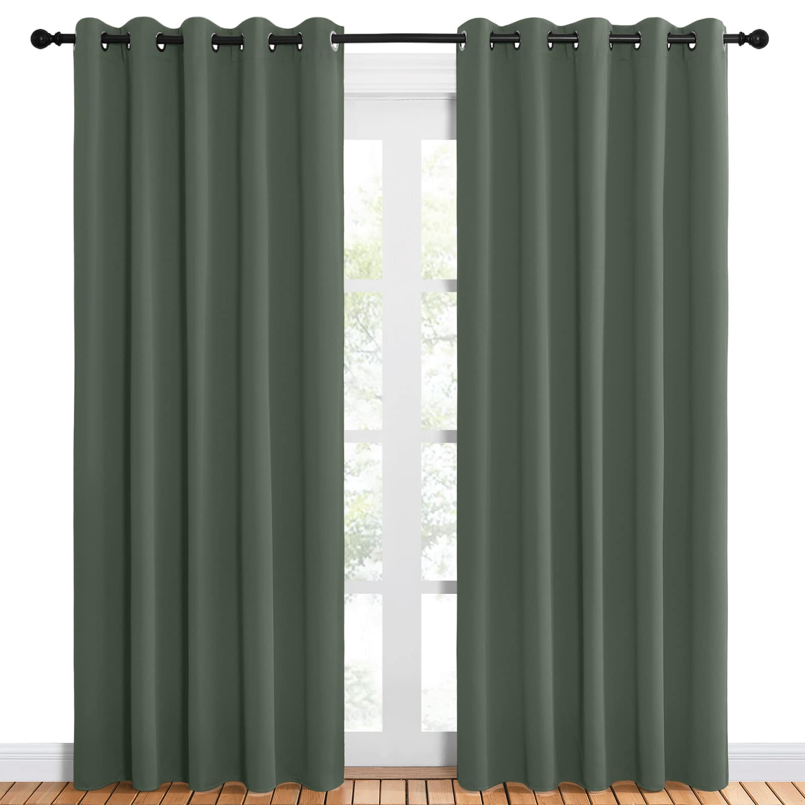 NICETOWN Room Darkening Draperies Window Curtain Panels, Dark Mallard, 2 Panels, W60 x L84 -inch, Thermal Insulated Grommet Room Darkening Curtains for Bedroom