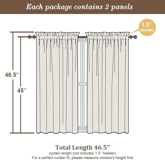 Chyhomenyc Lime Sheer Curtains 45 Inch Long 2 Panels, Light Filtering Short Soft Airy Short Cafe Curtains, Modern Rod Pocket for Dinning Living Room Bedroom, 42Wx45L Inches