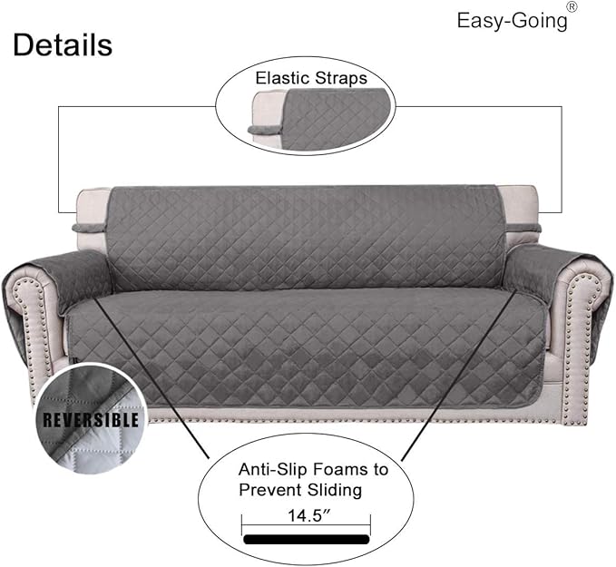 Easy-Going Reversible Couch Cover, 4 Seater Sofa, Gray/Light Gray