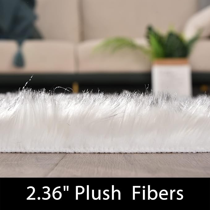 Latepis Area Rug 5x8 Living Room Rugs White with Grey Tips Large Bedroom Fluffy Shag Rugs Washable Faux Fur Rug for Dorm Soft Rugs Home Decor Rectangle