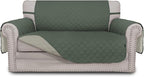 Easy-Going Reversible Loveseat Couch Cover for 2 Cushion Couch Sofa Cover for Dogs Water Resistant Furniture Protector with Foam Sticks Elastic Straps for Pet (Loveseat, Greyish Green/Beige)