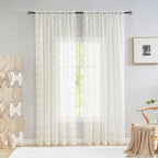 YJ YANJUN Vintage Lace Curtains 90 Inches Long for Dining Room Pair French Country Floral Sheer Curtains for Bedroom Playroom Ivory Cream Colored Boho Farmhouse Decoration 52 x 90 Off White