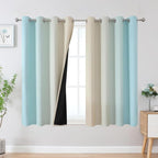 Estelar Textiler Aqua and Beige Ombre Blackout Curtains 45 Inch Length, Light Blocking Gradient Drapes for Kitchen, Thermal Insulated Grommet Curtains for Bathroom,52Wx45L,2 Panels
