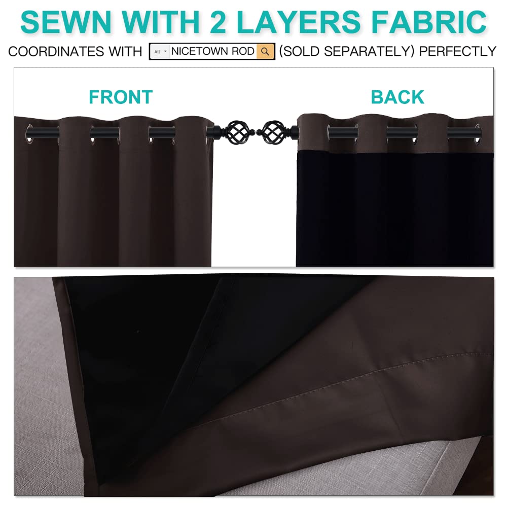 NICETOWN Truly Blackout Curtains 54 inches Length, 2 Thick Layers Completely Blackout Window Treatment Thermal Insulated Lined Drapes for Basement Window (Brown, 1 Pair, 52 inches Width Each Panel)