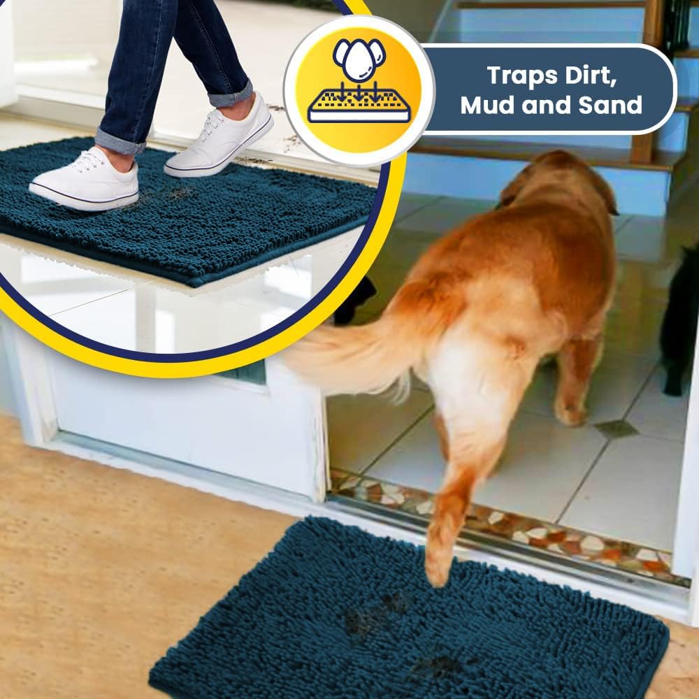 Muddy Mat® | Super Water Absorbent Door Mat Indoor, Microfiber Quick Dry Chenille Entryway Rug,Slip Resistant Front Door Mat,Indoor Mats for Entryway,Machine Washable Pet Rug, Atlantic Blue 6ft x 9ft