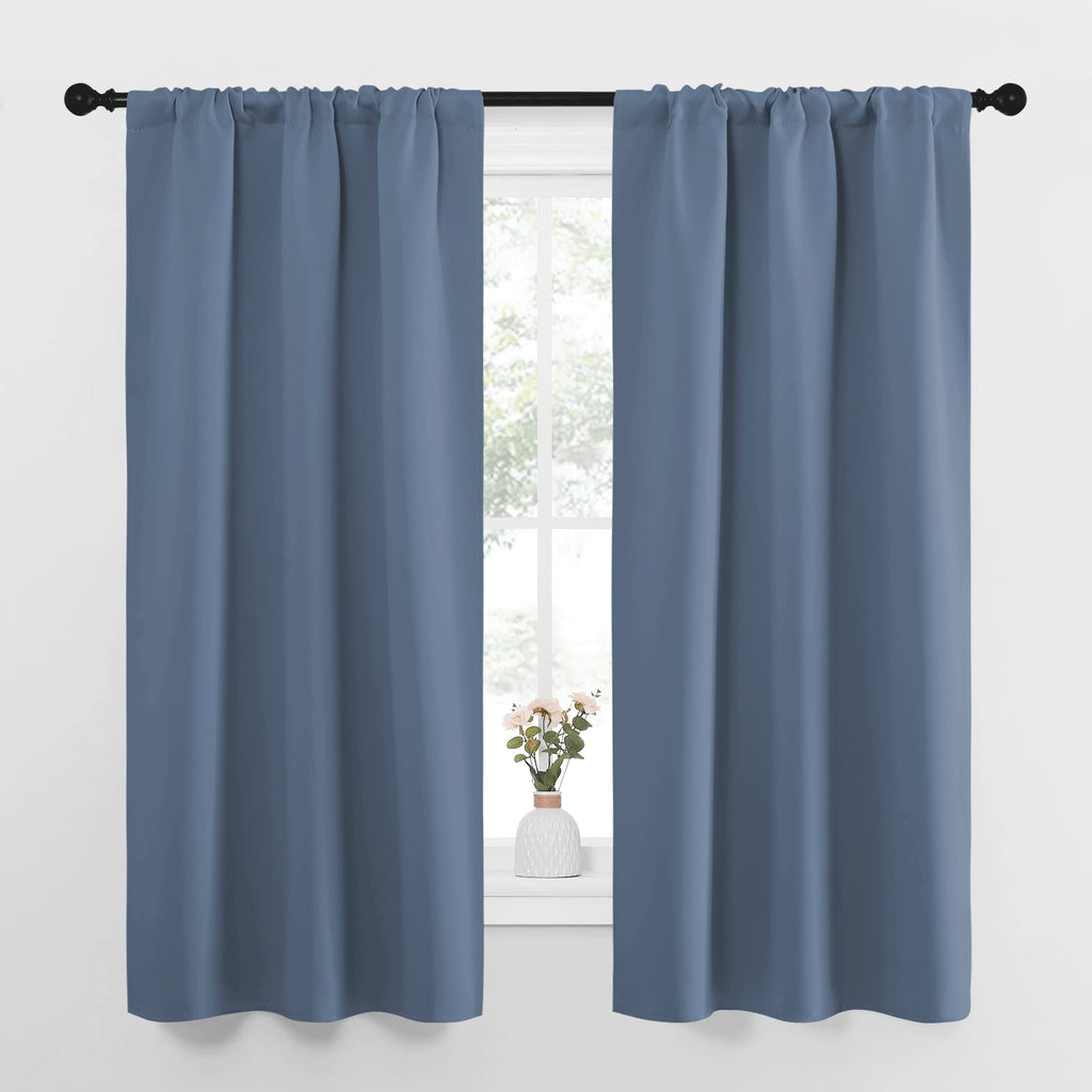 NICETOWN Bedroom Curtains, Home Decoration Solid Thermal Insulated Draperies & Drapes, Blackout Window Curtains for Kitchen (Stone Blue, 2 Panels, 34 in x 63 in (W x L))
