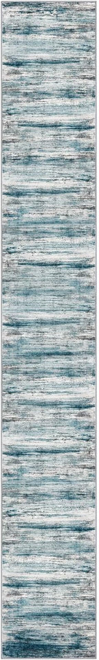 KOZYFLY Modern Abstract Hallway Runner Rug, 2.6x18 Washable Rug Runner Non-Slip Soft Striped Stair Runner Rugs, Print Blue Carpet Runner for Kitchen Entryway Bathroom Laundry Room Foyer