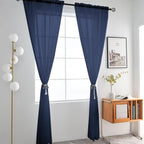 SpaceDresser Sheer Voile Window Treatment Rod Pocket Curtain Panels for Kitchen Bedroom Living Room Drapes Sunlight Filtering Privacy Semi Home Decor Assorted Colors Sizes (Navy, 52 W x 90 L)