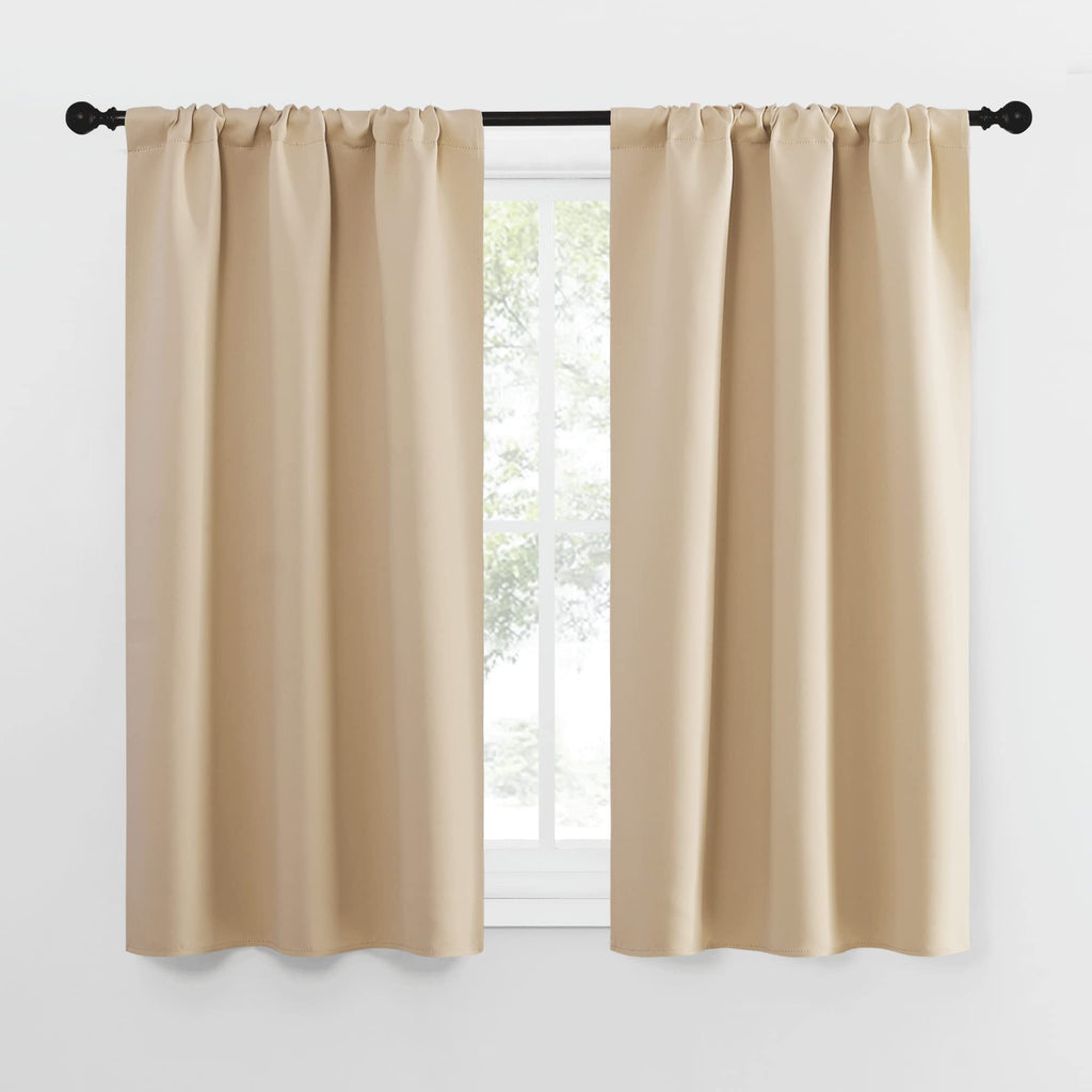 NICETOWN Blackout Room Darkening Curtains - Home Decoration Light & Noise Reducing Thermal Insulated Window Draperies with Rod Pocket Top (Biscotti Beige, 2 Panels, 34 inches Wide x 54 inches Long)