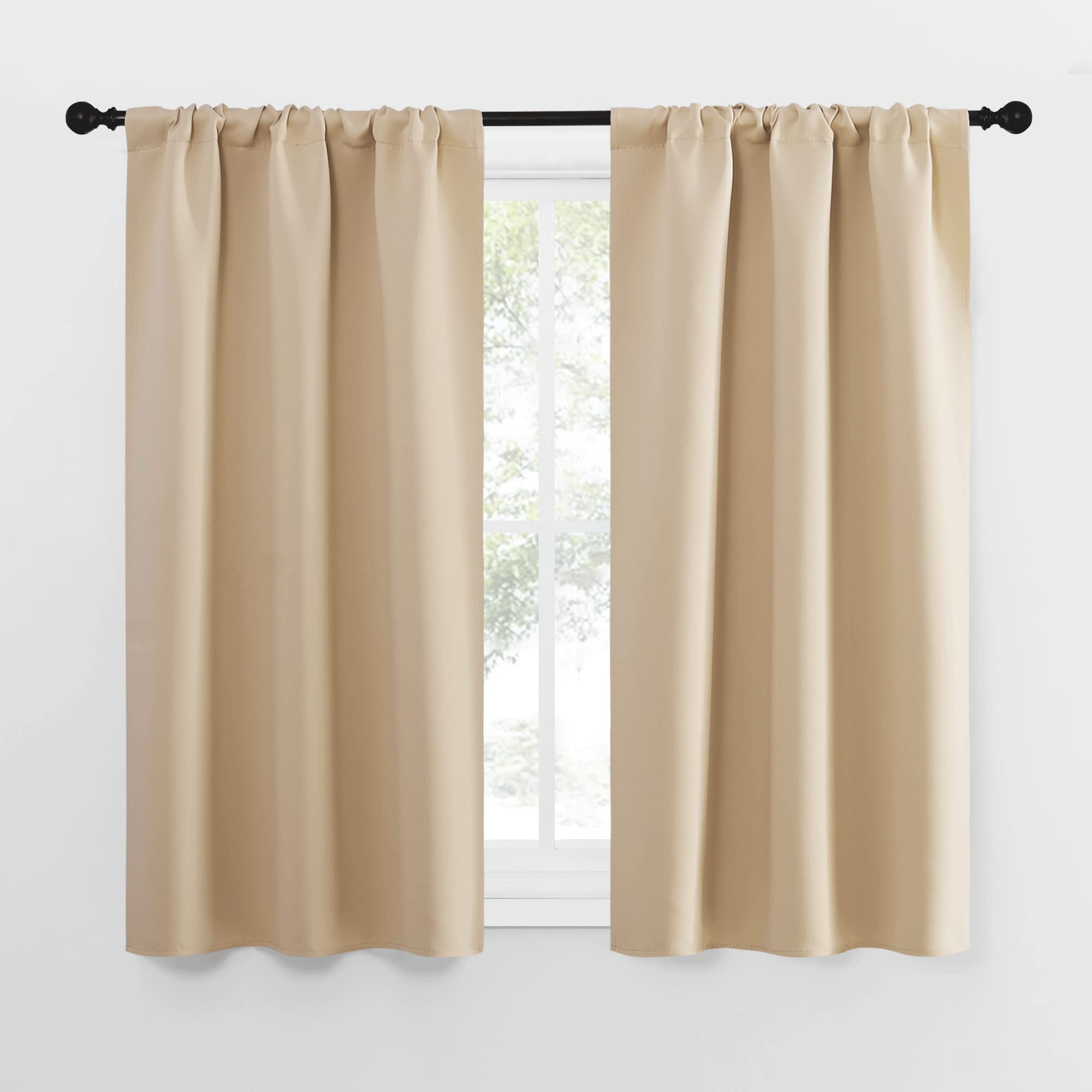 NICETOWN Blackout Room Darkening Curtains - Home Decoration Light & Noise Reducing Thermal Insulated Window Draperies with Rod Pocket Top (Biscotti Beige, 2 Panels, 29 inches Wide x 50 inches Long)