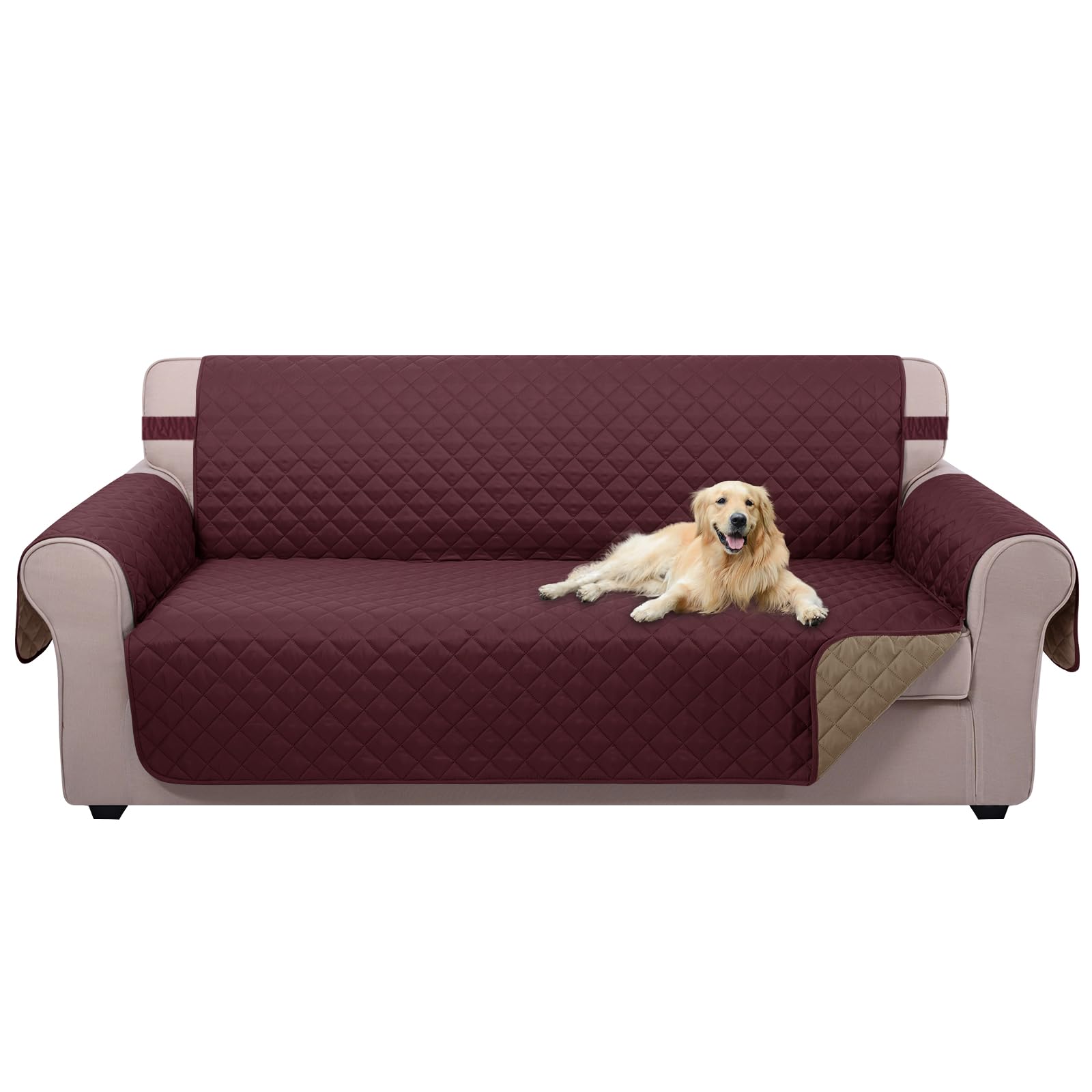 U-NICE HOME Reversible Sofa Cover Couch Cover for Dogs, Burgundy/Tan
