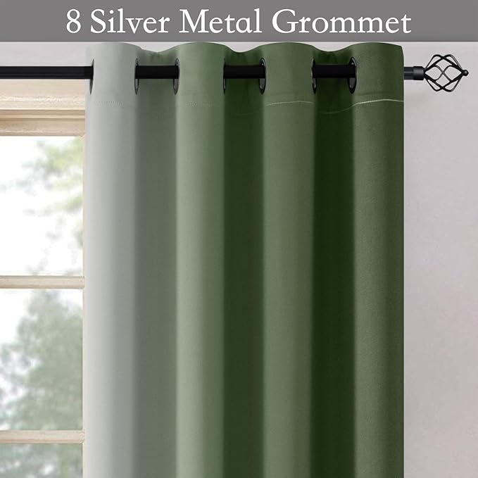 SimpleHome Ombre Room Darkening Curtains for Bedroom, Gradient Sage Green to Grey White Light Blocking Thermal Insulated Grommet Window Curtain/Drapes for Living Room,2 Panels, 52x84 inches Length