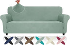 ZNSAYOTX Super Stretch Couch Cover (72"-92"), New Striped Sofa Covers Fitted Slipcovers with Elastic Bottom, Dog Cat Pets Proof Spandex Fabric Comfortable & Durable (Pea Green, Sofa)