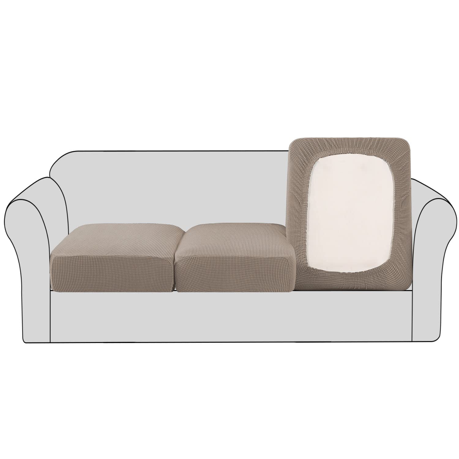 H.VERSAILTEX Super Stretch Couch Cushion Covers Sofa Cushion Slipcovers Jacquard Fabric Individual Seat Couch Slipcover Sets for Pets with Elastic Bottom(3 Packs Cushion Sofa Covers, Taupe)