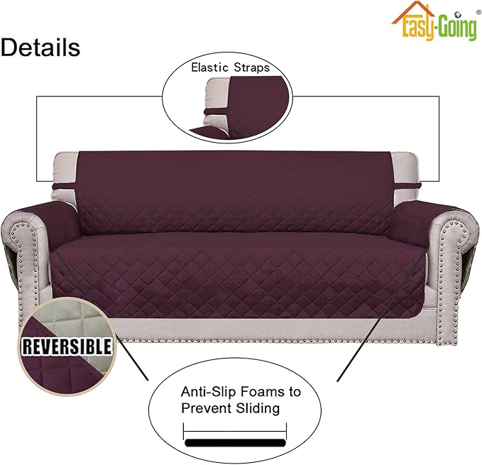 Easy-Going Reversible Couch Cover, Oversized Chair, Wine/Beige