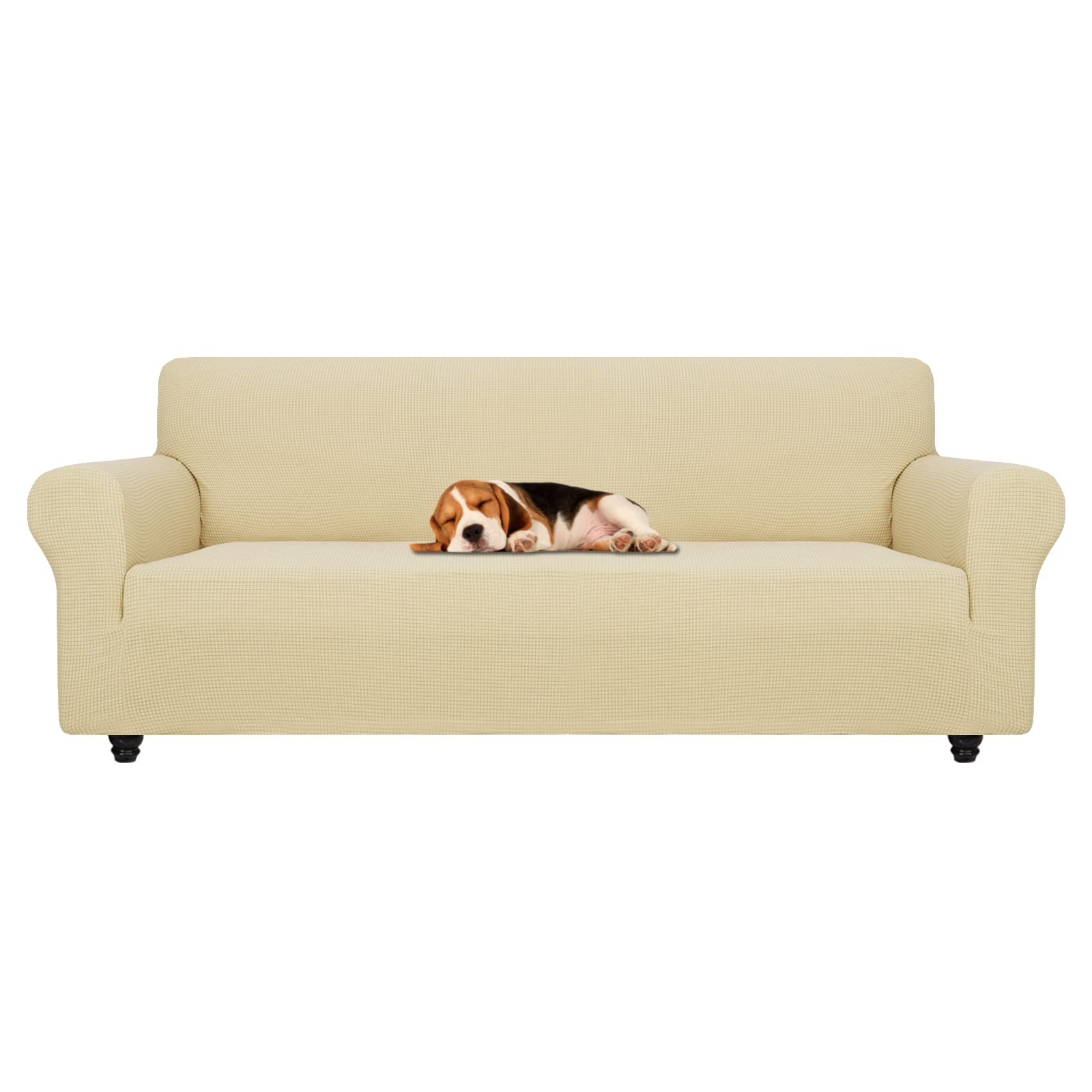 ZNSAYOTX Stretch Oversized Couch Cover Universal Sofa Covers for Living Room Dogs Pet Furniture Protector Spandex Extra Large Sofa Slipcovers with Anti Slip Foam Sticks (Beige, XL Sofa)