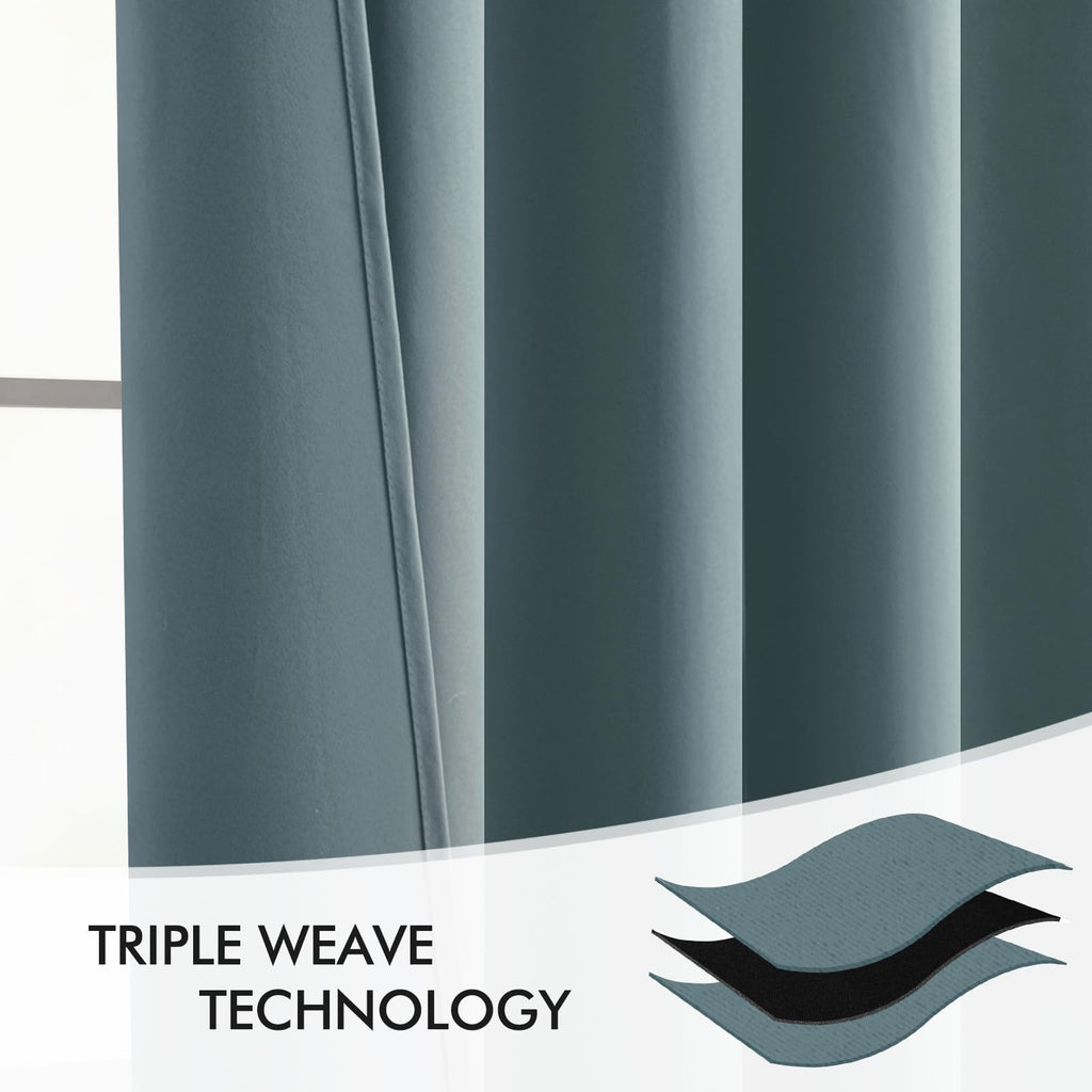MIULEE Greyish Blue Back Tab Blackout Curtains 52x102 Inch Long 2 Panel Set
