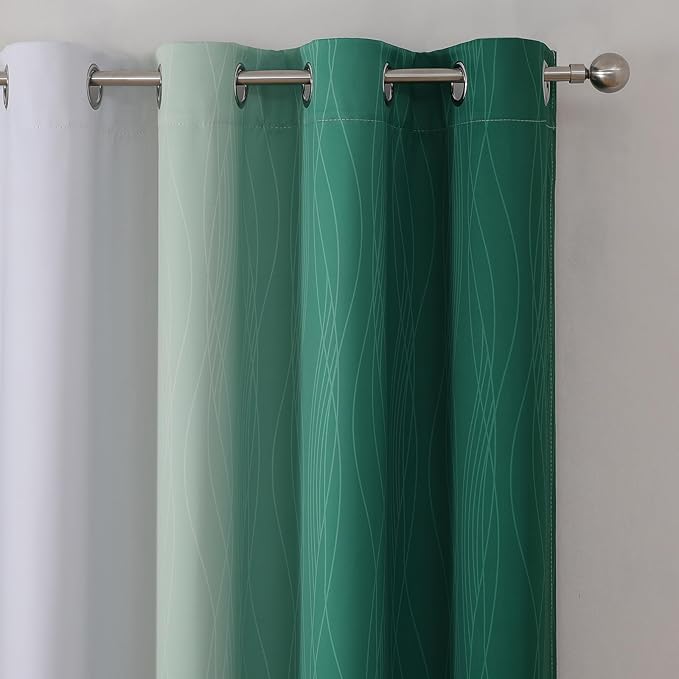 Estelar Textiler Green and Greyish White Blackout Curtains for Living Room, Full Room Darkening Grommet Ombre Curtains for Bedroom, Thermal Insulated Light Blocking Gradient Drapes, 52Wx72L, 2 Panels