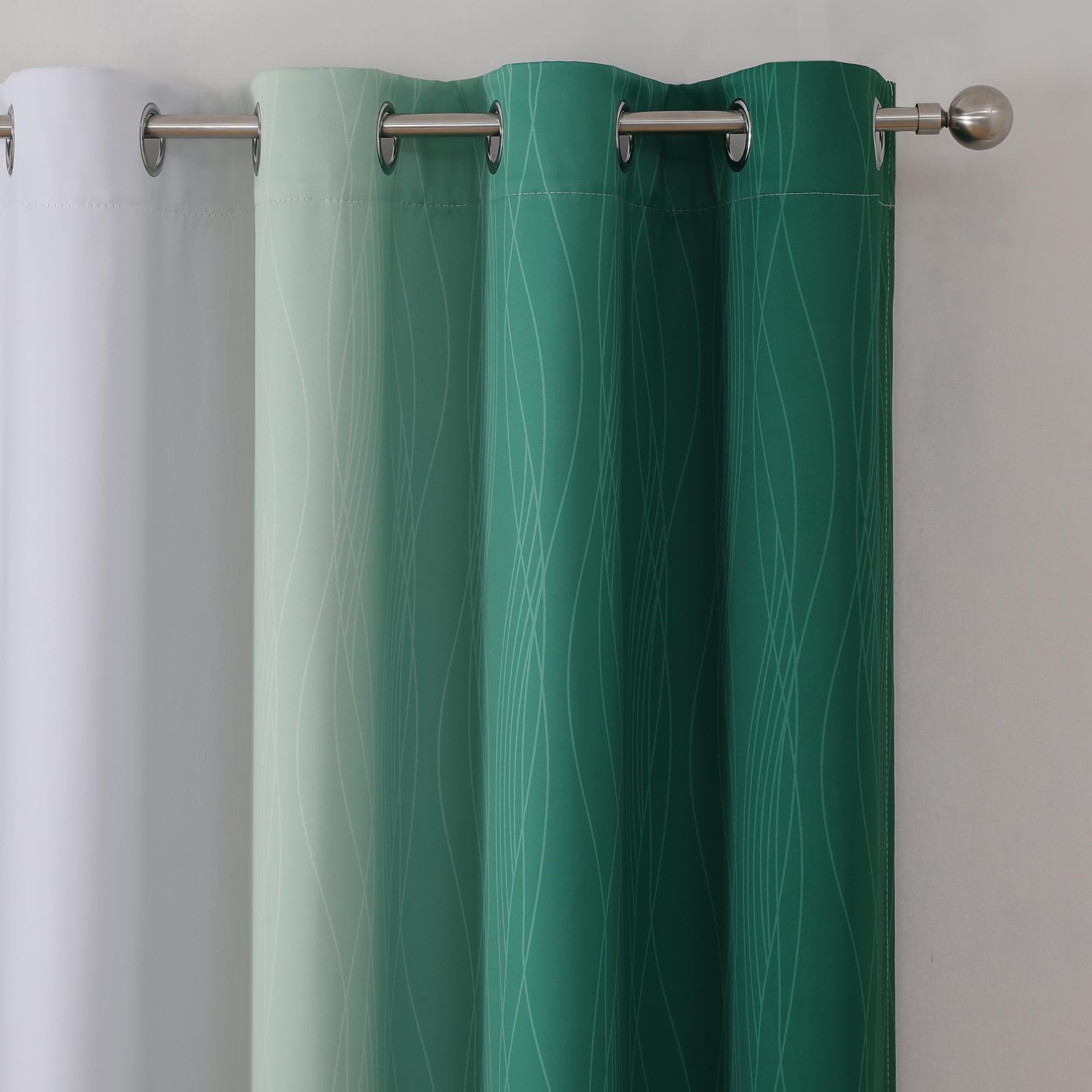 Estelar Textiler Green and Greyish White Blackout Curtains 52Wx54L 2 Panels