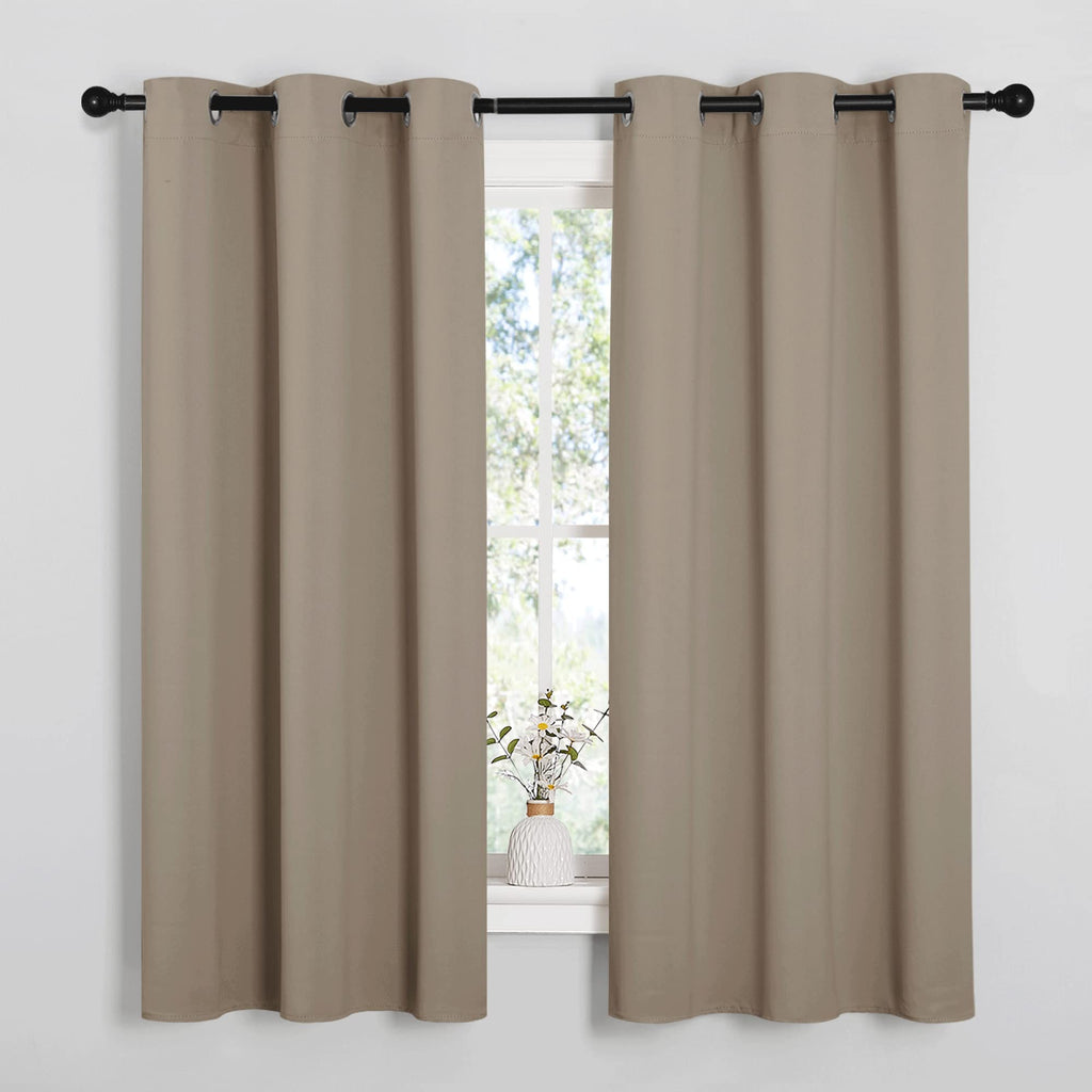 NICETOWN Sleek Blackout Curtains 63 inches Length for Small Windows, Noise Reducing and Block Draft Panels for Door Doorway Laundry Office Luxury Decor Theme (2 Panels, Taupe, W42 x L63 -Inch)