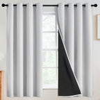 SimpleHome 100% Blackout Curtains for Bedroom,Thermal Insulated Grommet Window Drapes Room Darkening White Curtains for Living Room with Black Back,52 x 63 Inch,2 Panels