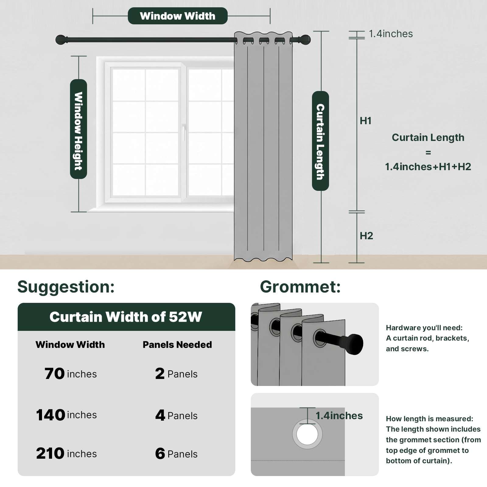 H.VERSAILTEX Living Room Linen Curtains Nickel Grommet Curtains Energy Saving Light Filtering Window Treatments Panels for Bedroom, Sea Grass, 2 Panels, 52 x 108 - Inch