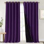 NICETOWN 100% Blackout Curtains with Black Liner Backing, Thermal Insulated Curtains for Living Room, Noise Reducing Drapes, Royal Purple, 70 inches Wide x 108 inches Long Per Panel, Set of 2