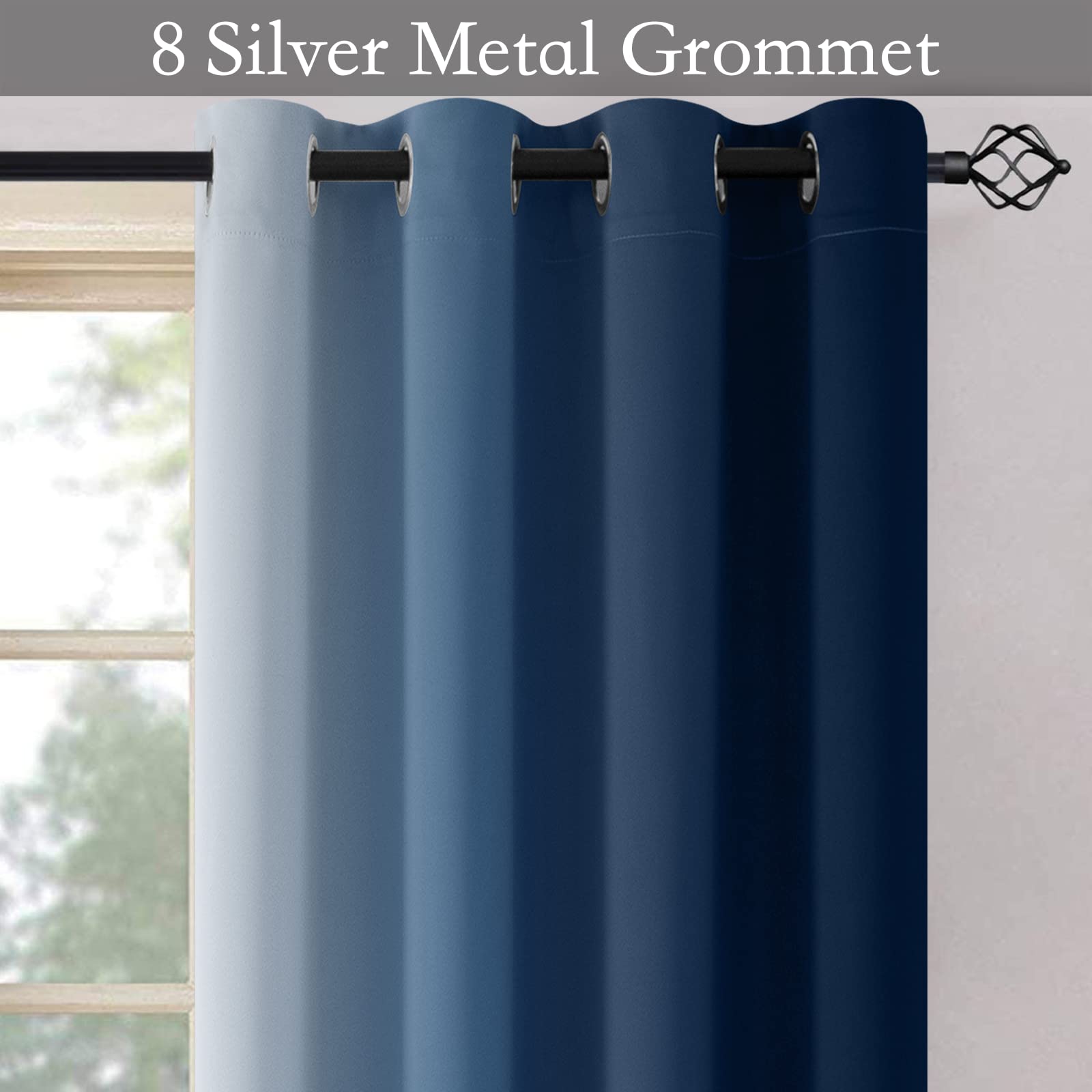 SimpleHome Ombre Blue to Grey White Curtains for Living Room 52Wx54L