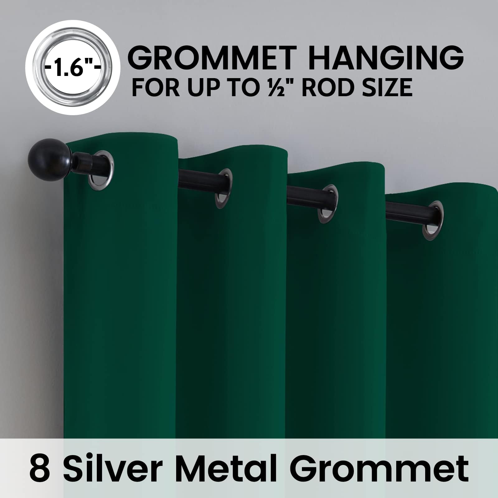 SimpleHome Dark Green 100% Blackout Curtains Room Darkening Living Room 72