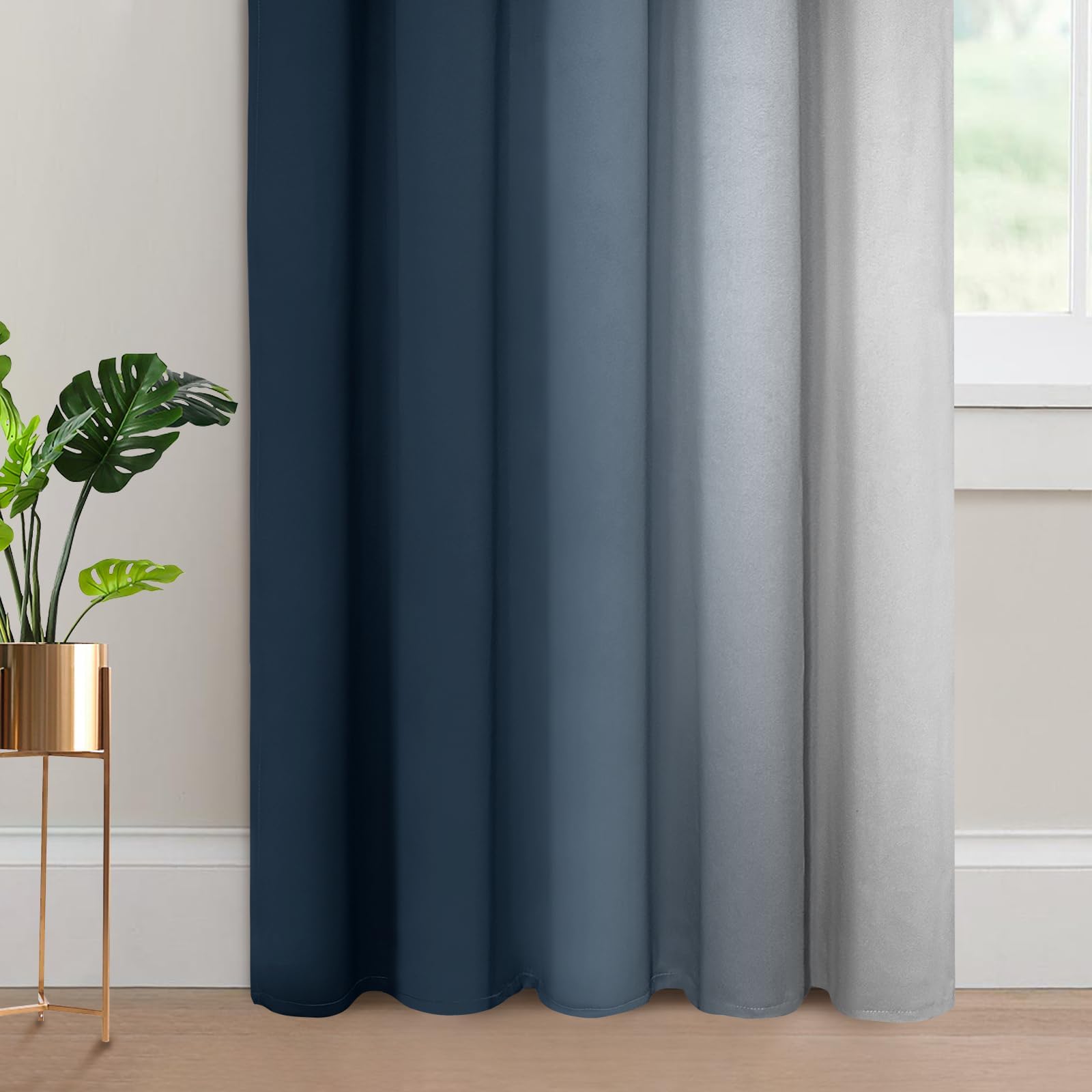 Yakamok Ombre Curtains Navy Blue and Greyish White for Living Room,70Wx84L