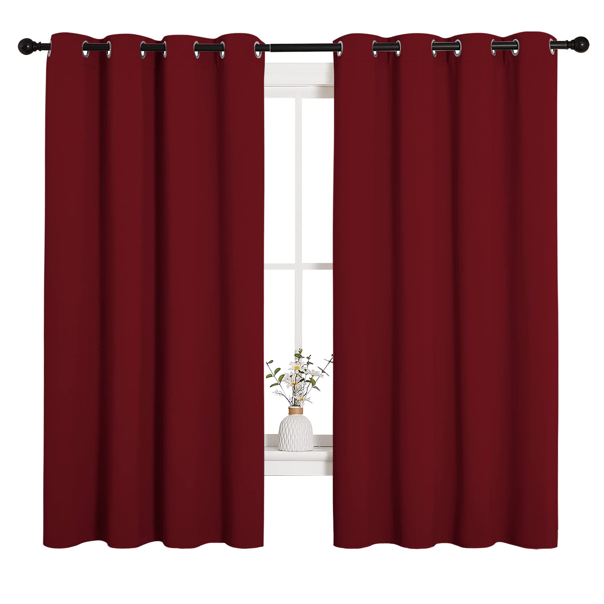 NICETOWN Christmas Burgundy Window Curtains Blackout Drapes, Thermal Insulated Solid Grommet Blackout Curtains/Draperies for Laundry Room (One Pair, 55 by 68-inch, Burgundy Red)