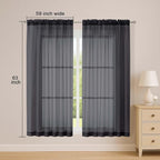 OWENIE Sheer Black Curtains, Sheer Curtains 63 inch Length 2 Panels Set, Rod Pocket Voile Fimly Sheer Drapes for Living Room Bedroom, 2pcs, Black, Each 59" W x 63" L