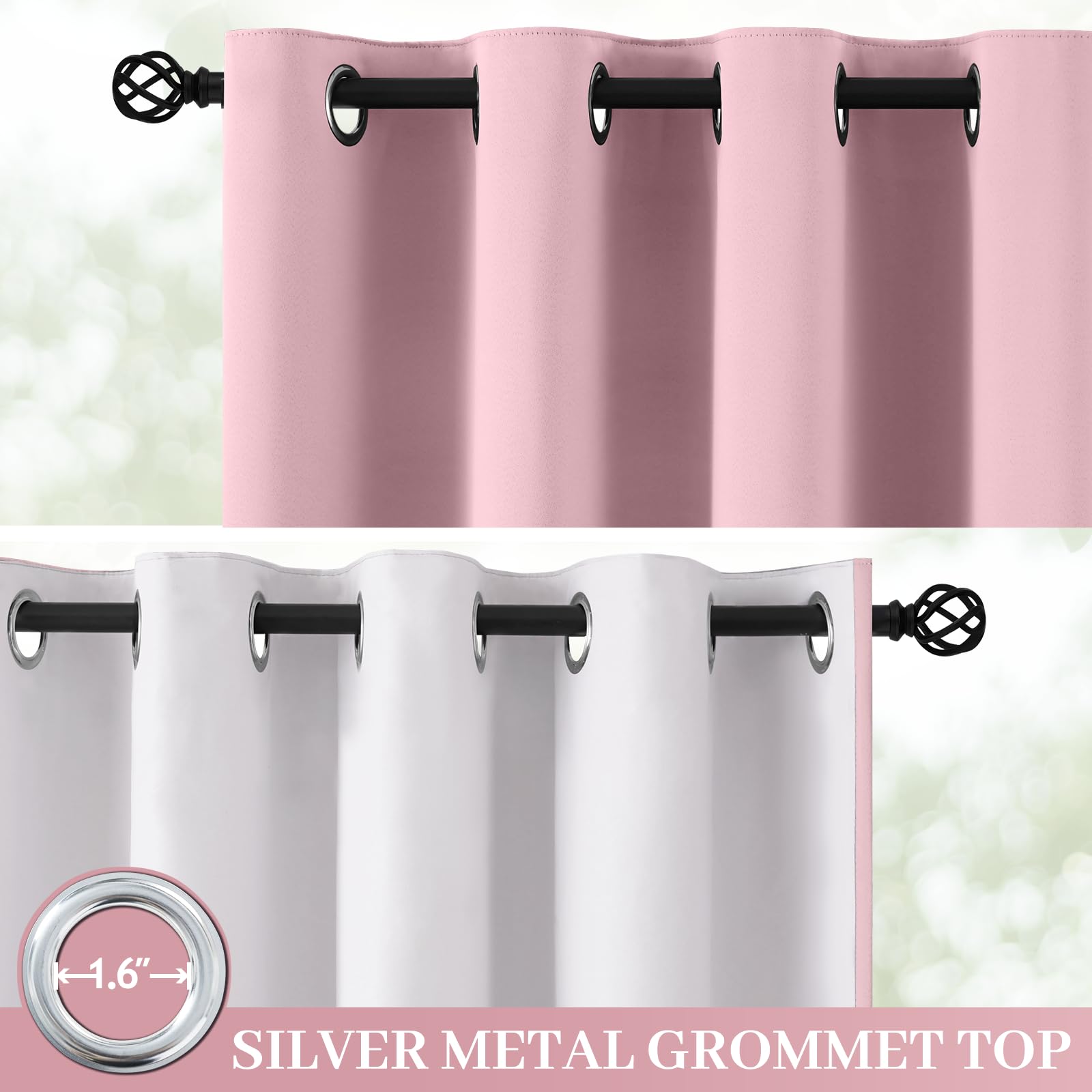 Yakamok Pink 100% Blackout Curtains 63 Inches Long for Bedroom 40" Wide