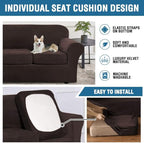 H.VERSAILTEX Rich Velvet Stretch 2 Piece Cover Chair Slipcover Sofa Cover Furniture Protector Couch Soft with Elastic Bottom Chair Couch Cover with Arms Width Up to 49 Inch(Chair,Brown)