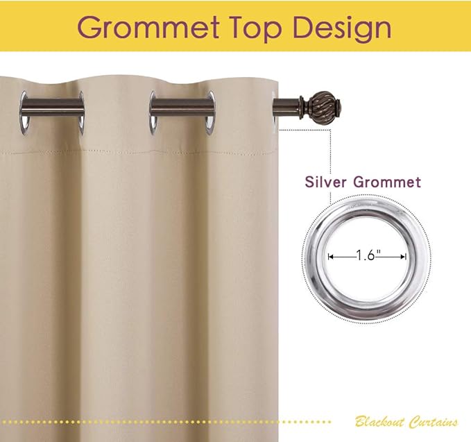 NICETOWN Room Darkening Draperies Window Curtain Panels, Thermal Insulated Grommet Room Darkening Curtains for Bedroom (Biscotti Beige, 2 Panels, W70 x L108 -inch)