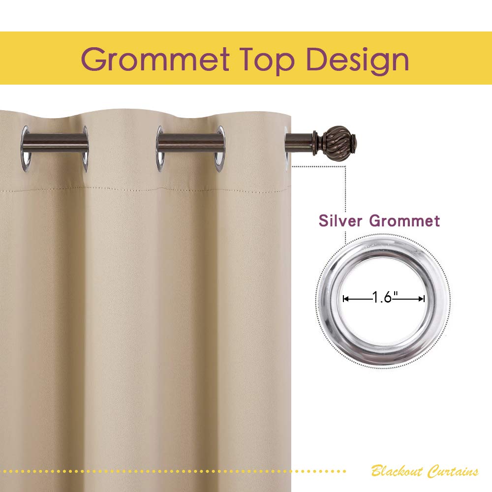 NICETOWN Room Darkening Curtain Panels for Cafe, Thermal Insulated Grommet Room Darkening Draperies/Drapes for Window (Biscotti Beige, 2 Panels, W70 x L63 -inch)