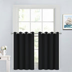 Yakamok Functional Thermal Insulated Eyelet Top Room Darkening Curtain Panels, Energy Efficient Kitchen Grommet Top Curtains for Short Window/Basement (52W by 36L, Black, 2 Panels)
