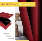 NICETOWN Christmas Burgundy Window Curtains Blackout Drapes, Thermal Insulated Solid Grommet Blackout Curtains/Draperies for Laundry Room (One Pair, 70 by 54-inch, Burgundy Red)