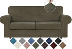 WEERRW Velvet Couch Covers for 2 Cushion Couch Sofa - High Stretch Luxury Velvet Plush 3 Pieces Sofa Slipcovers with Elastic Bottom, Furniture Protector for Pets, Machine Washable, Light Brown, Medium