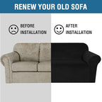 H.VERSAILTEX Stretch Velvet Sofa Covers Large Couch Covers Sofa Slipcovers with Non Slip Straps Underneath The Furniture, Feature Thick Comfy Rich Velour (XL Sofa, 98"-105", Black)