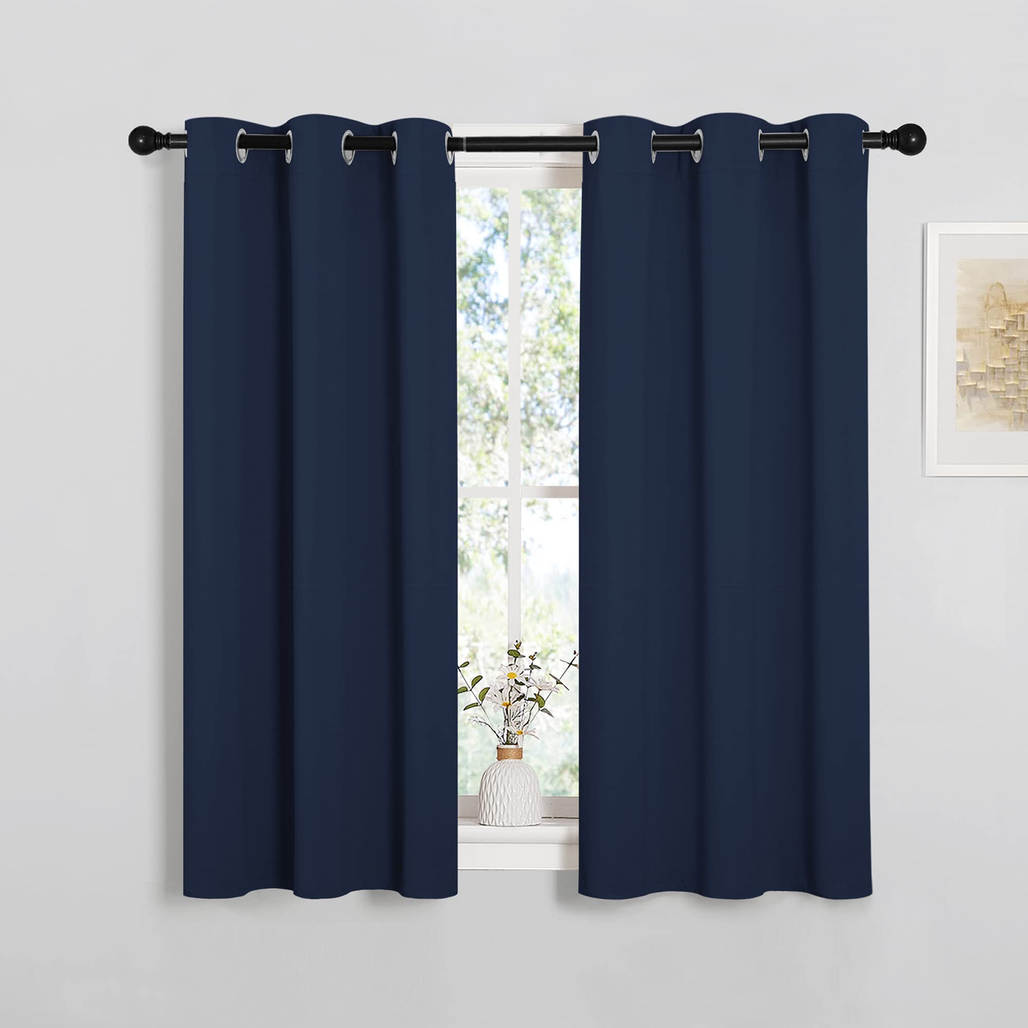 NICETOWN Blackout Draperies Curtains, All Season Thermal Insulated Solid Grommet Top Blackout Curtains/Drapes for Kid's Room (Navy, 1 Pair, 34 x 45 inches)