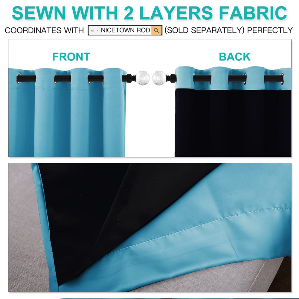 NICETOWN 100% Blackout Curtains 84 inches Long, Pair of Energy Smart & Noise Blocking Out Drapes for Baby Room, Thermal Insulated Guest Room Lined Window Dressing(Teal Blue, 42 inches Wide)