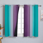 Estelar Textiler Ombre Teal and Purple Blackout Curtains 45 Inch Length 2 panels, Grommet Thermal Insulated Gradient Drapes for Kids Room, Full Light Blocking Blackout Curtains for Bedroom, 42x45 Inch