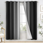 Yakamok 100% Blackout Curtains 72 Inch Length 2 Layers,Black Curtains for Bedroom Ombre Room Darkening Grommet Gradient Drapes, Light Blocking Thermal Insulated Window Curtains for Living Room